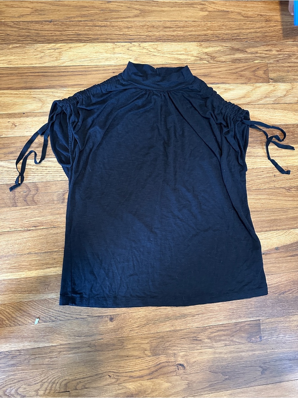 Anthropologie Black Mock Neck Top with Ruched Tie Sleeves